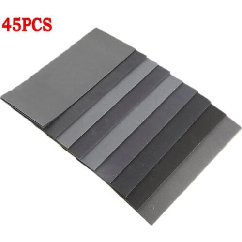 45pcs Mixed Sandpaper Wet and Dry Oil Resistant 120-5000 Good Water Resistance Grit Sheets Suitbale for Assorted Metal Wood