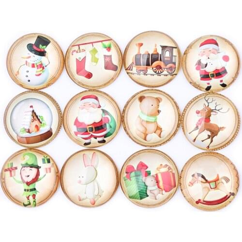 Mixed Vintage Christmas Santa Snowman Deer Photo Round Glass Cabochon 20mm 25mm 30mm Diy Flatback Jewelry Findings