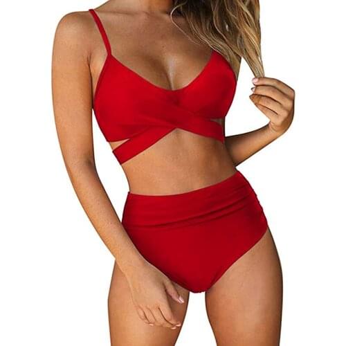 Sexy Bikini 2022 Swimsuit Women Plus Size Bikinis Set Cross Bandage Bathing Suit High Waist Beachwear Push Up Swimwear Biquini