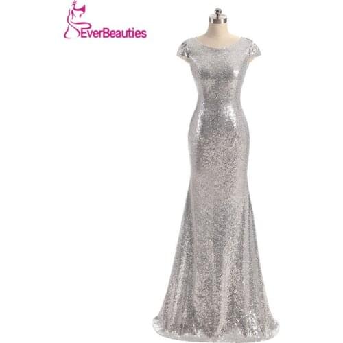 Wedding Party Dress Champagne Silver Gold Long vestido longo Sequin Short Sleeve Floor Length Bridesmaid Dress 2020 Prom Dress
