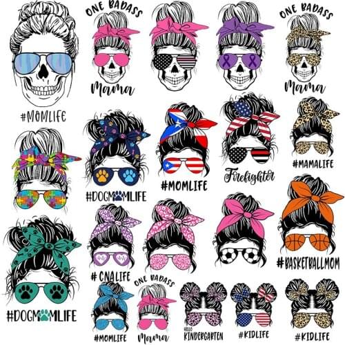 Hair style Mom and Baby Iron-on Transfers Thermal stickers on clothes Heat Transfer PVC Patch Applique on Clothes