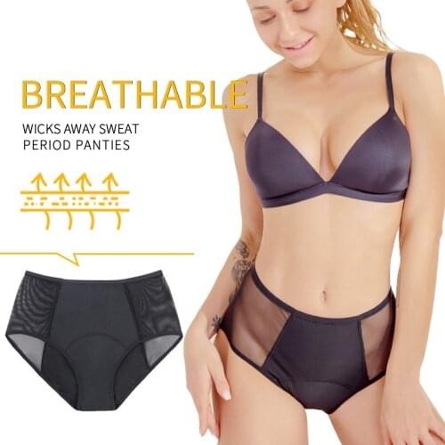 Leak Proof Menstrual Panties Black Four Layers Sexy Physiological Underwear Girls Menstrual Period Panties Free Shipping M-4XL