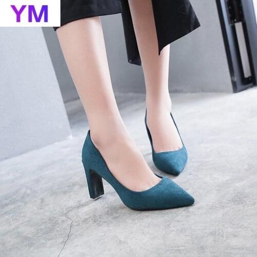 Women Square High Heels Pumps Blue Pointed Toe Party Lady Work Slip-On Zapatos De Vestir Mujer Shoes for Wedding Women Fashion