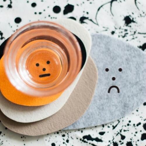 Felt Coaster Cute Shape Small Stone Table Insulation Pad Expression Coaster 5 Colors 5Pcs/Set