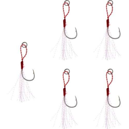5Pcs Assist Hooks Metal Jigging Saltwater Fishing Hook with Super Strong PE Fishing Line