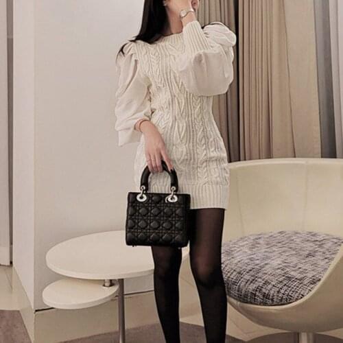 Knitted Womens Autumn And Winter High Waist Bodycon Sweater Dress New Stitching Long Sleeved Tight-Fitting Mini Vestidos