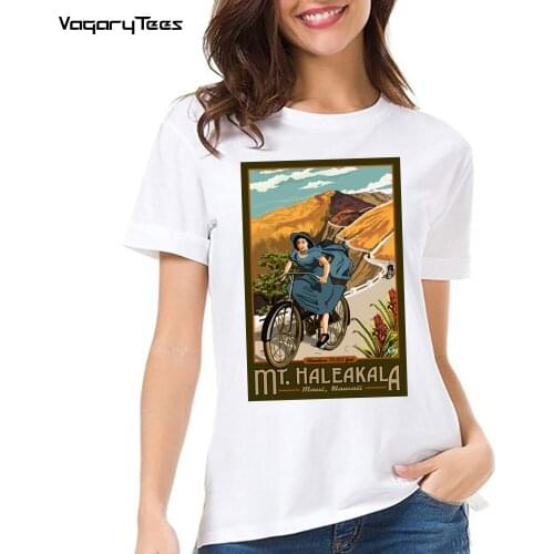 New Summer Women Retro Short Sleeve Bike lover girl Casual Tops Mt. Haleakala Bicycle Rides Hawaii Bicycle Vintage T-Shirt
