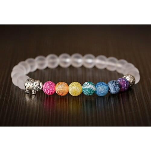Ethinc 7 Chakra Weathered Stone Elephant Bracelet For Women Meditation Yoga White Stone Beaded Bracelet Femme