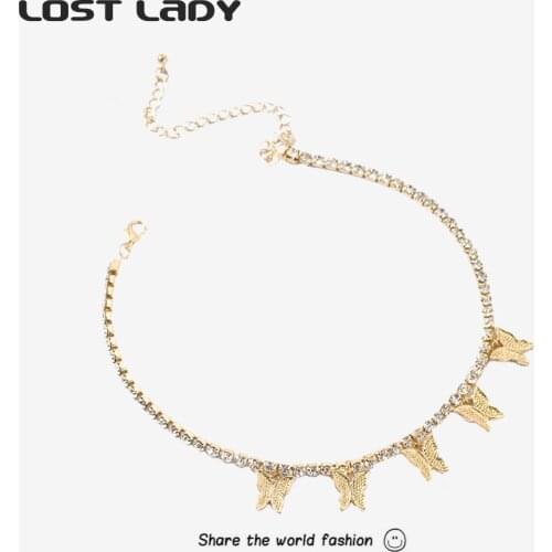 Lost Lady BlingBling Butterfly Pendant Necklaces Female Charm Rhinestone Choker Necklace for Women Party Jewelry Wholesale