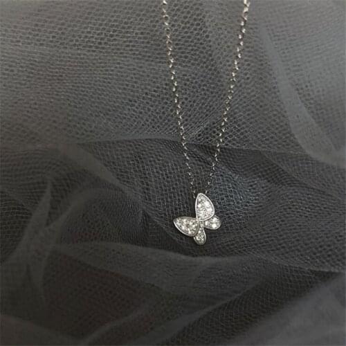 New Fashion Beautiful Butterfly Female 925 Sterling Silver Jewelry Personality Temperament Crystal Pendant Necklaces XL072