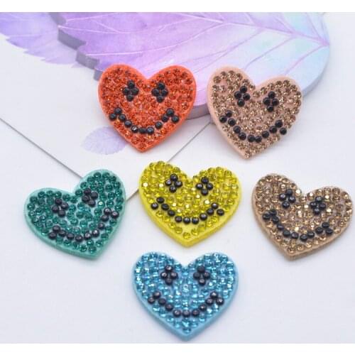 12Pcs/lots Diamond Smile Crystal Love Heart DIY Patches Rhinestone Stick-on Planar Applique Clothes Hat Hair Pin Accessories