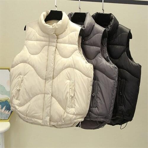 2021 autumn winter women new style disc buckle down cotton vest coat light thick stand collar loose fashion warm waistcoat s266