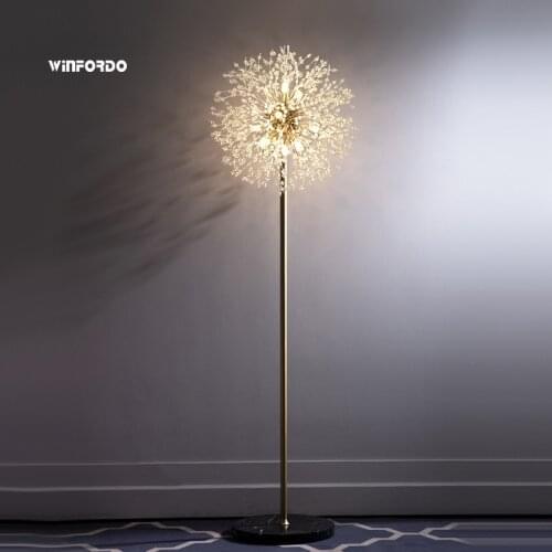 Modern LED Starburst Crystal Standing Lamp French Gold Chrome Dandelion Floop Lamp Art Deco Living Room Winfordo Lighting