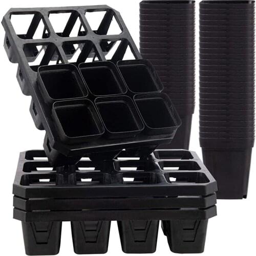 4 Trays and 50 Seedling Trays-12-Unit Garden Water Storage Seedling and Seedling Tray Kit, Plant Propagation Container