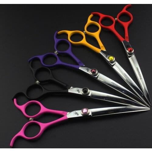 6.5&quot Colorful Handle Curved Pet Grooming Scissor Upward Downward Curved Available High Quality Dog Hair Cutting Scissor