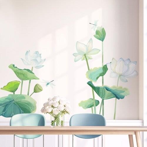 Watercolor Lotus Flower Wall Stickers Home Decor for Living Room Wall Decal Vinyl DIY Mural Room Decoration Aesthetic