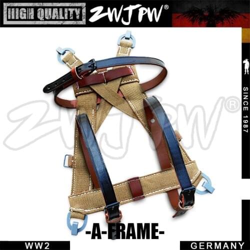 WW2 WWII Repro Army Webbing Frame Soldier A-Frame with Leather Straps Carrier Canvas DE/451545