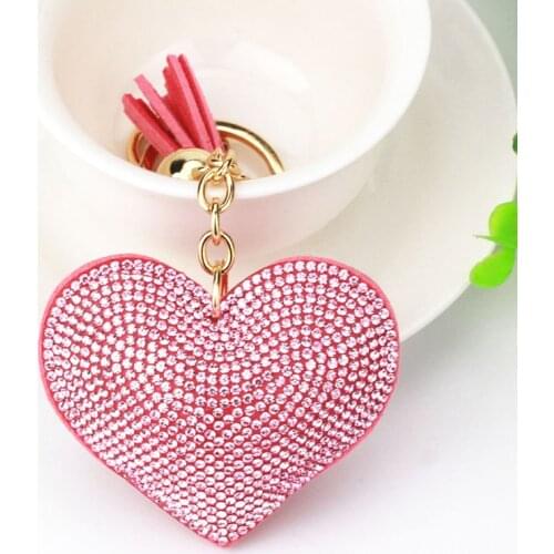Heart Keychain Handmade Tassel Key Holder Metal Crystal Key Chain Keyring Charm Bag Auto Pendant Gift Charm Key Chains Ring