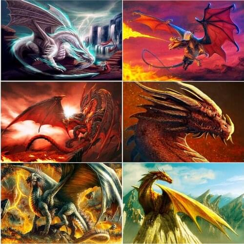 Cuadros full square 5d diamond painting set complet embroidery dirll drawing mosaic Cross stitch animal fire Dragon colour art 1