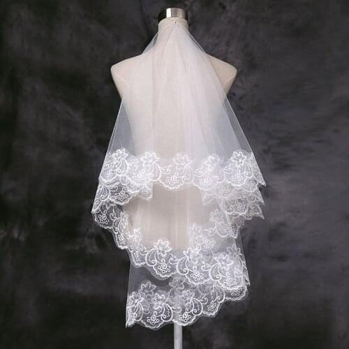 Cheap Short Bridal Veils for Bride with Lace Edge One Layer Wedding Veils Wedding Accessories 2020