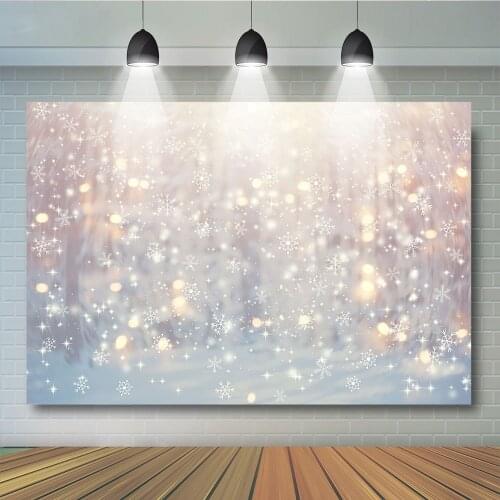 Snowflake Bokeh Photography Winter Sunshine Forest Backdrop Fantasy Photo Booth Gold Sunshine Decorations Photobooth