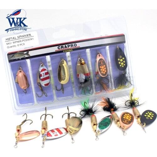 Hot-Sale 3 Size Spinner Baits with Dressing Treble Hooks 6pcs/kit Salmon Pike Topwater Fishing Lures Spoon Metal Baits