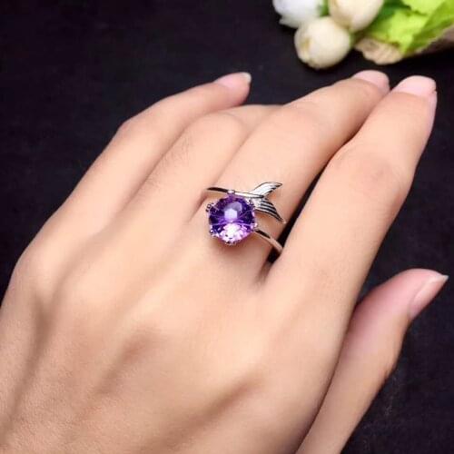 Natural And Real Classic Silver 925 Jewelry Amethyst Silver Rings For Women With Oval Shaped Gemstones Engagement Female Gift