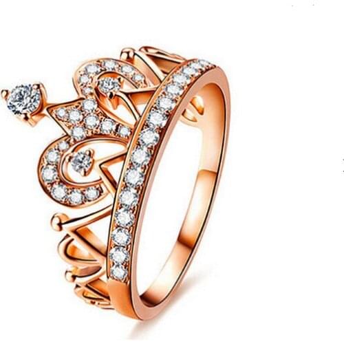 Rose Gold Crown Couple Rings for Wedding Party Girls Love Witness Gift Commemorative Value US code 5 6 7 8