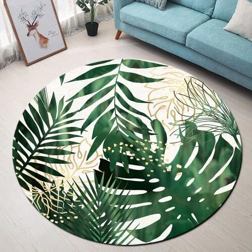 Tropical Plant Round Carpets for Living Room Green Leaves Printed Parlor Bedroom Chair Rugs Toilet Bath Decorate Non-slip Mat