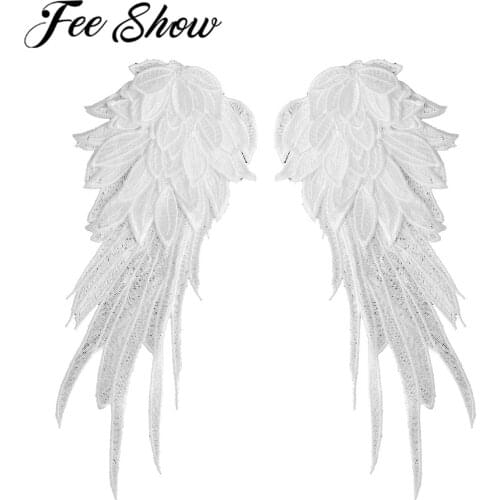 FEESHOW Angel Wings Halloween Cosplay Costume Accessories For Women Girls Embroidery Patch Fabric Big Black White Angels Wing
