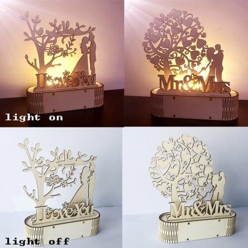 Love Wooden Ornaments Decoration Rustic Wedding Battery LED Night Light Mr&Mrs Lamp Gifts Valentine Gift Birthday Day Crafts