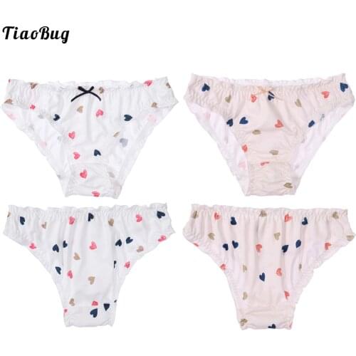 Man Sissy Crossdress Cosplay Briefs Low Waist Cartoon Colorful Hearts Print Ruffled Lace Bowknot Adorned Panties Underwear