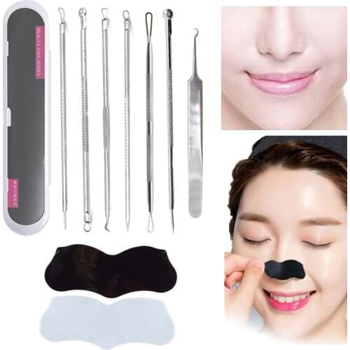 Acne Blackhead Remover Needle Tools Set Tweezer Pimple Extractor Nose Mask Patch Pore Cleasing Strips Black Head Remover Tool