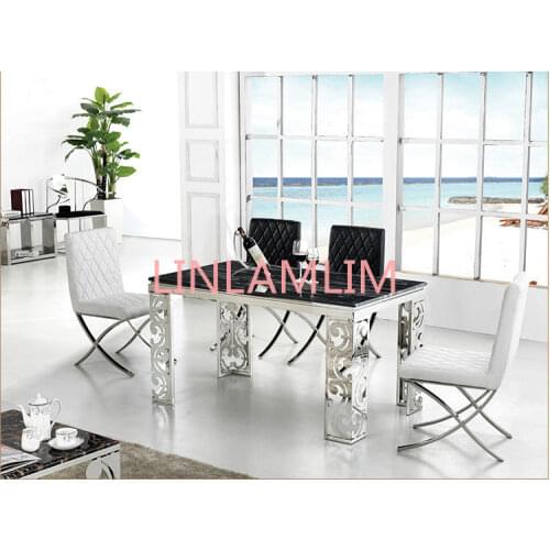 Stainless steel Dining Room Set Home Furniture minimalist modern marble dining table and 6 chairs mesa de jantar muebles comedor
