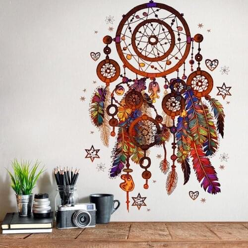 1PC Hot Colorful Dream Feather Catcher Wall Sticker For Girls' Room Bedroom Door Glass Decoration Murals Art Home decor 45*60CM
