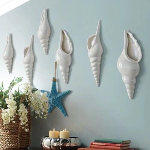 New Modern White Ceramic Sea Shell Conch Flower Vase Wall Hanging Home Decor