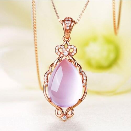 New Korea Fashion Luxury Gorgeous Pink Crystal Necklace for Women Engagement Anniversary Birthday Gift for Female Wholesale