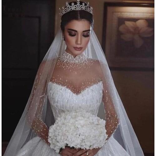 New Luxury Crystal Wedding Dresses Beads Crystal Flowers Pleat Sashes Ball Gown Wedding Dresses Vestidos De Novia Hot