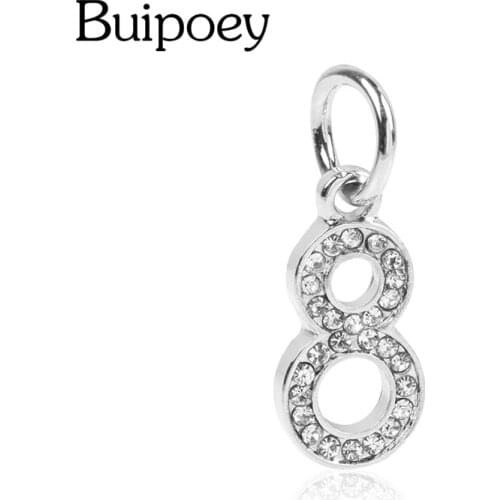 Buipoey Silver Color Numeral Dangle Charm Shiny Rhinestone Digital Pendant For Bracelet & Necklace Original Jewelry Accessories