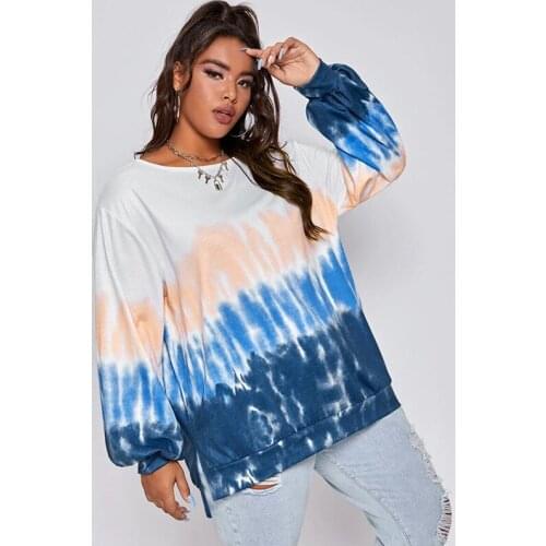 Casual Sweatshirt Women Loose Gradient Tie-dye Long-sleeved Tops Oversized Womens Autumn Winter Lady Fashion Slim Fit Plus Size