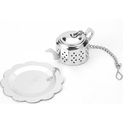 Practical Cute Durable 304 Stainless Steel Teapot Tea Infuser Spice Drink Strainer Herbal Filter+Tray