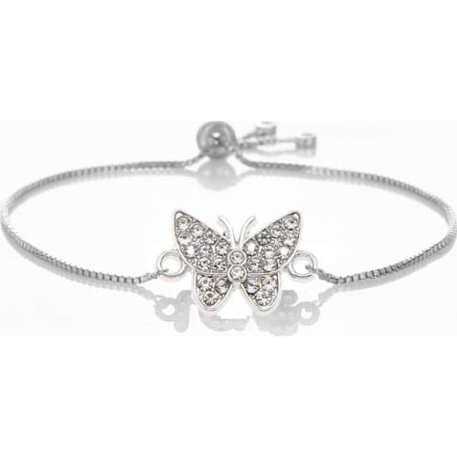 Simple and Small Fashion Animal Crystal Charm Butterfly Bracelet White K Adjustable Bracelet Wholesale for Women Jewelry