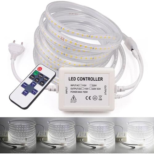 Remote Control LED Strip 220V 2835 High Safety High Brightness Waterproof Led Light Strip 120Leds/m Dimmable Flexible Led Tape