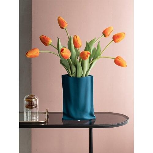 Nordic Luxury Morandi Folded Bag Ceramic Vase Living room Flower Arrangement Flower Pot Wedding Home Decoration Accessories
