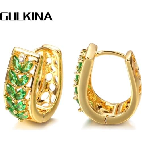 Gulkina Fashion 18K Gold Stud Earrings for Women Green Natural Zircon Women Earrings Ethnic Wedding Party Fine Jewelry 2021 New