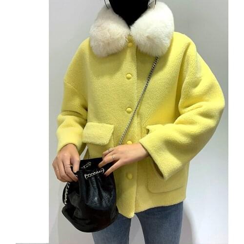 Fur Coat Female Real Fox Fur Collar Wool Jacket Autumn Winter Coat Women Clothes 2020 Korean Vintage Sheep Shearling Tops ZT4295