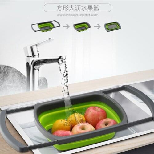 Foldable Fruit Vegetable Washing Basket With Handle Adjustable Strainer Portable Silicone Colander Collapsible Kitchen Gadgets