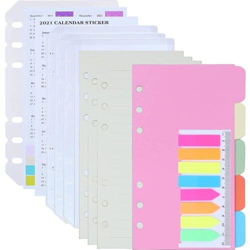 A6 Refill Paper 3 Pack 45pcs Loose Leaf Paper 160pcs Page Markers 5pcs Binder Dividers, 3pcs Binder Pockets, Calendar Stickers