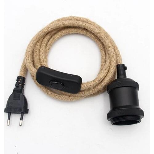 E27 Vintage Lamp Holder with Euro Plug Power Cord Retro Hemp Cord With on/off Switch 2meter long