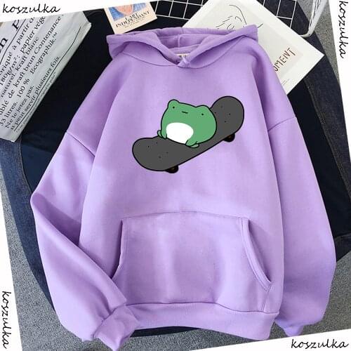 Kawaii Skateboarding Frog Hoodie Oversized Sweatshirt Sweet Hoodies for Women Clothes Female Korean Sweatshirt
